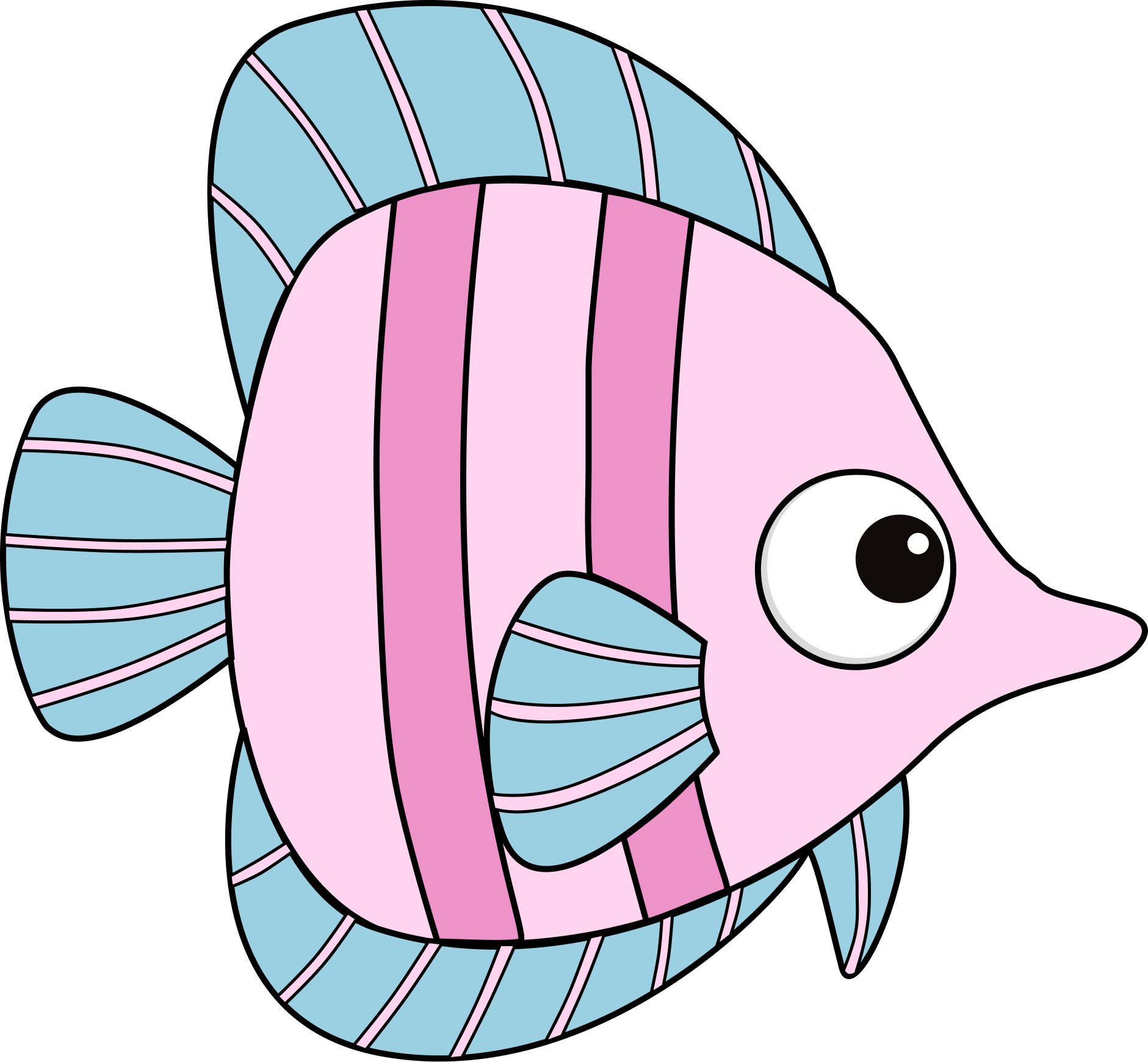 pink og blå fisk